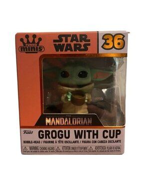 Funko Minis Star Wars The Mandalorian Grogu with Cup Bobble-Head New in Box #36